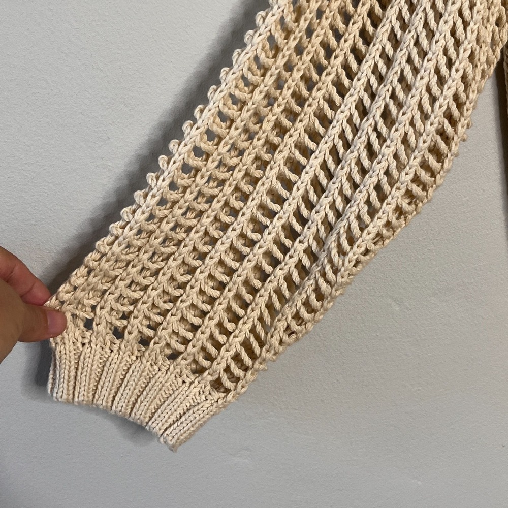 Aaron &‎ Amber Crochet Long Sleeve Sweater M Beige Neutral Boho Chic Cottagecore - Picture 4 of 10